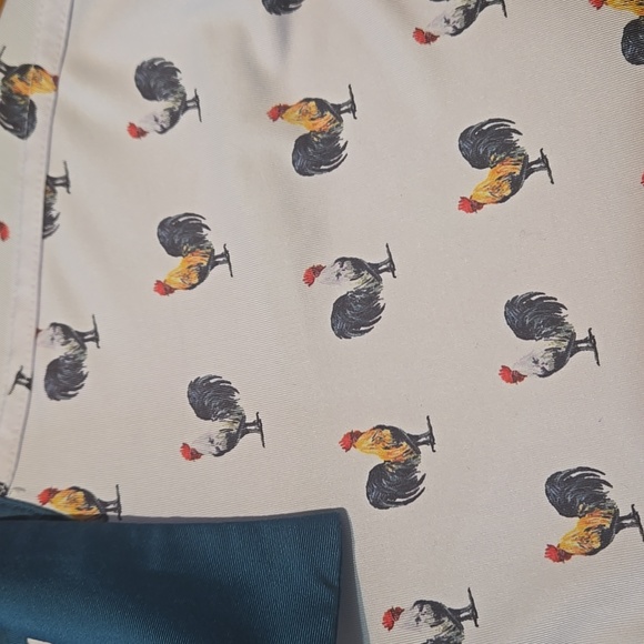 Waggle Men's Rooster Print Golf Polo Shirt White Blue Collar -XL - Picture 3 of 6